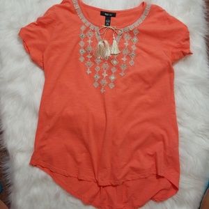 Style & Co. Azteca Embroidered  Tassels Top SZ L
